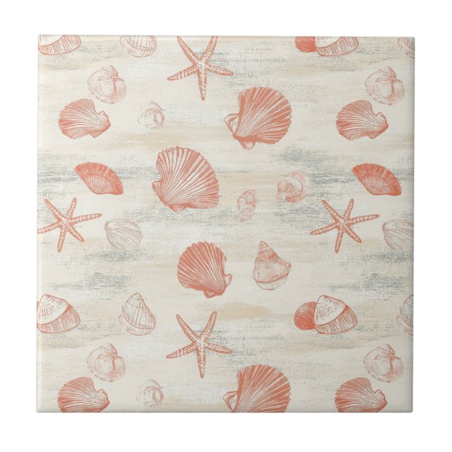 Rustic Coastal - Seashells, Starfish, Reef (29) Ceramic Tile (Front)
