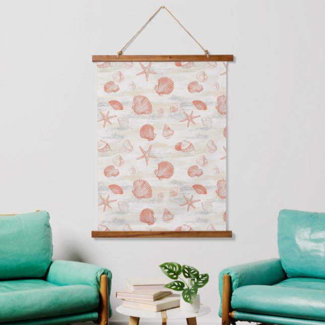 Rustic Coastal - Seashells, Starfish, Reef (29) Hanging Tapestry (Living Room)