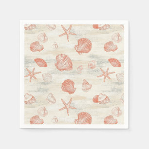Rustic Coastal - Seashells, Starfish, Reef (29) Napkin