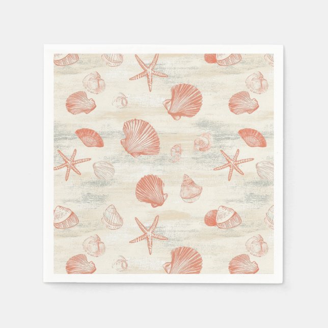 Rustic Coastal - Seashells, Starfish, Reef (29) Napkin (Front)