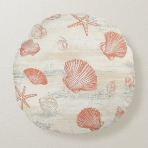 Rustic Coastal - Seashells, Starfish, Reef (29) Round Cushion