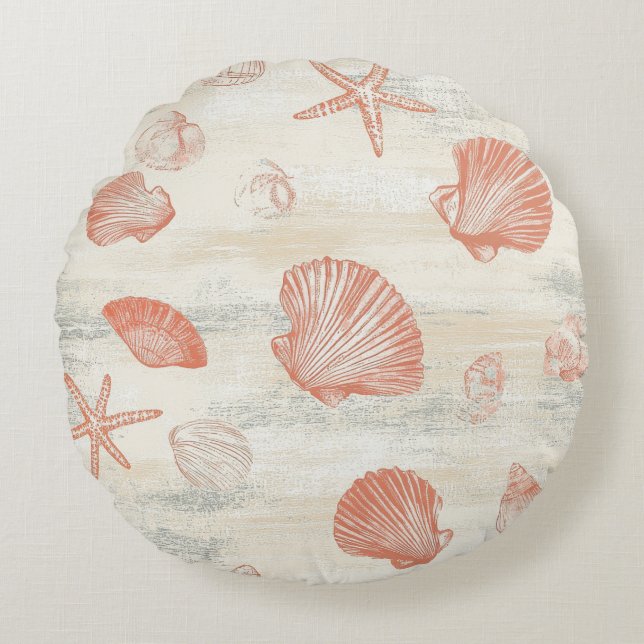 Rustic Coastal - Seashells, Starfish, Reef (29) Round Cushion (Front)