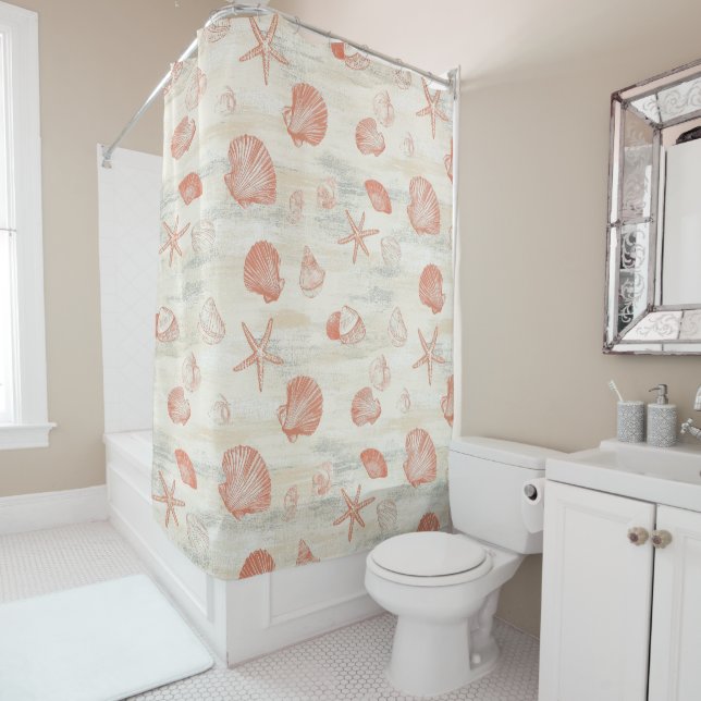 Rustic Coastal - Seashells, Starfish, Reef (29) Shower Curtain (In Situ)