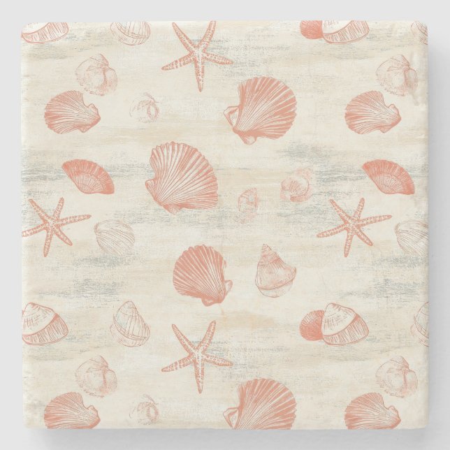 Rustic Coastal - Seashells, Starfish, Reef (29) Stone Coaster (Front)