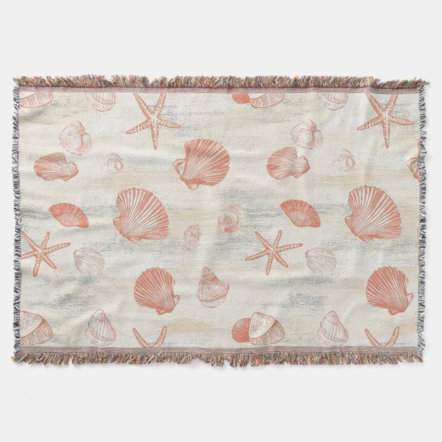 Rustic Coastal - Seashells, Starfish, Reef (29) Throw Blanket (Front)