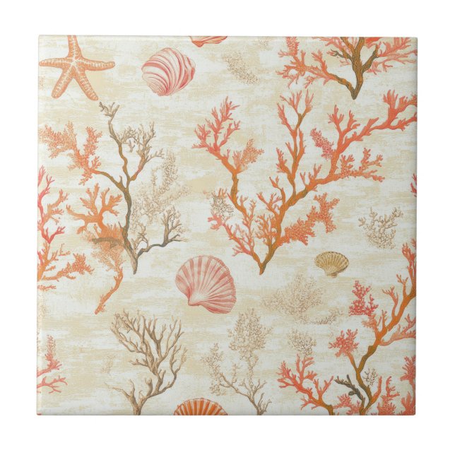 Rustic Coastal - Seashells, Starfish, Reef (2) Ceramic Tile (Front)