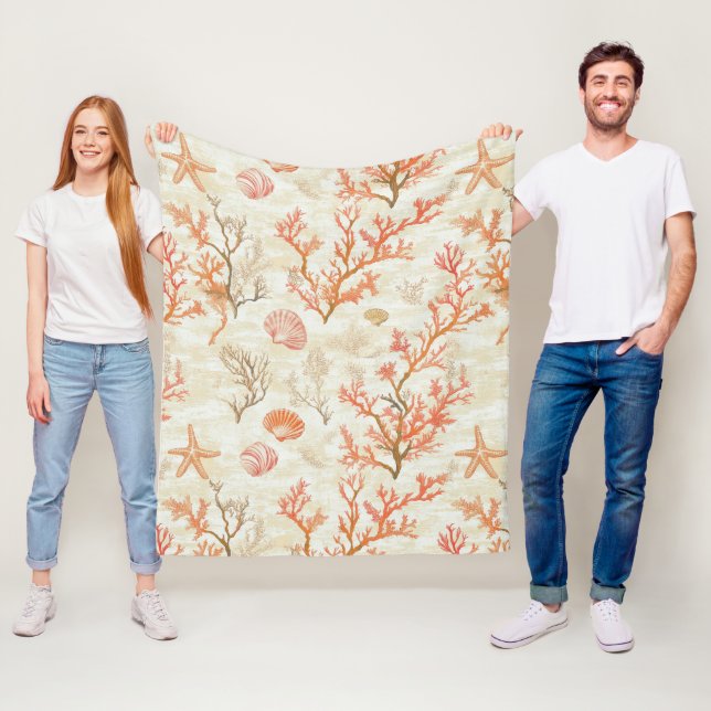 Rustic Coastal - Seashells, Starfish, Reef (2) Fleece Blanket (In Situ)