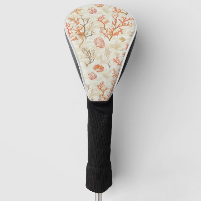 Rustic Coastal - Seashells, Starfish, Reef (2) Golf Head Cover (Front)