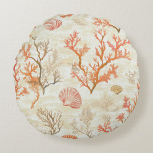 Rustic Coastal - Seashells, Starfish, Reef (2) Round Cushion