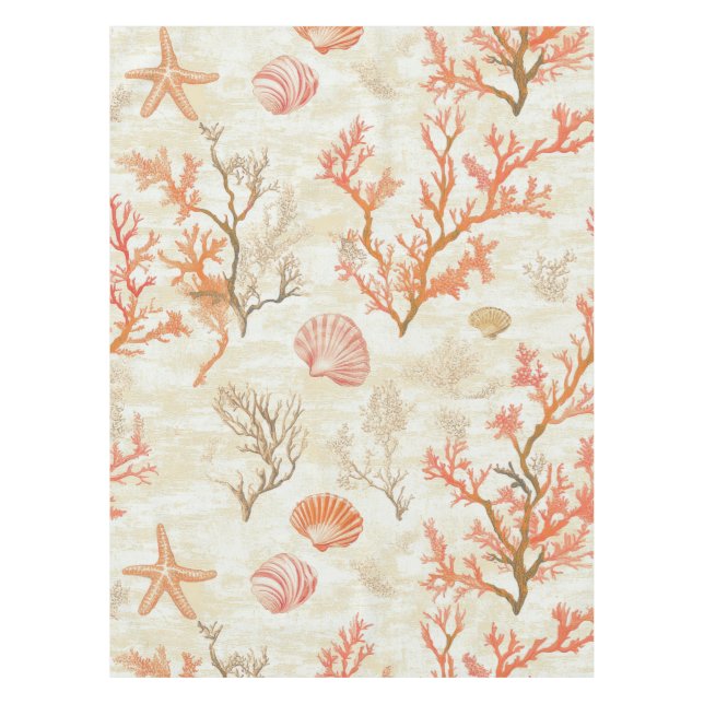 Rustic Coastal - Seashells, Starfish, Reef (2) Tablecloth (Front)