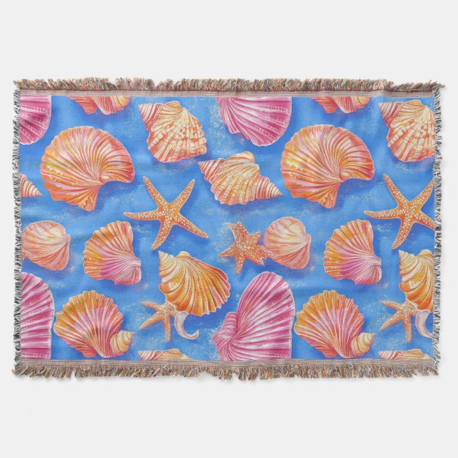 Rustic Coastal - Seashells, Starfish, Reef (30) Throw Blanket (Front)