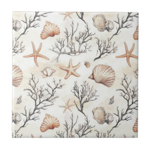 Rustic Coastal - Seashells, Starfish, Reef (31) Ceramic Tile