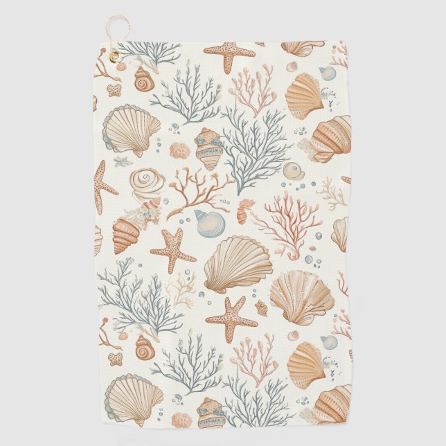 Rustic Coastal - Seashells, Starfish, Reef (32) Golf Towel (Front)