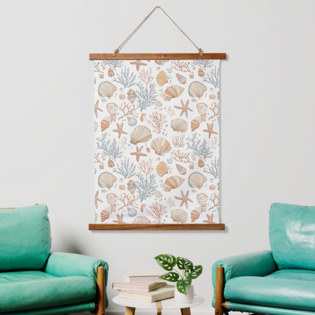 Rustic Coastal - Seashells, Starfish, Reef (32) Hanging Tapestry (Living Room)