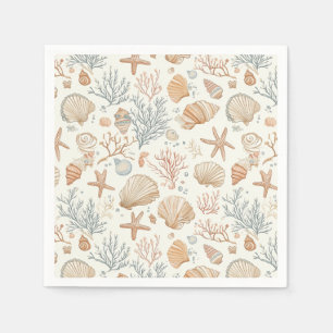 Rustic Coastal - Seashells, Starfish, Reef (32) Napkin