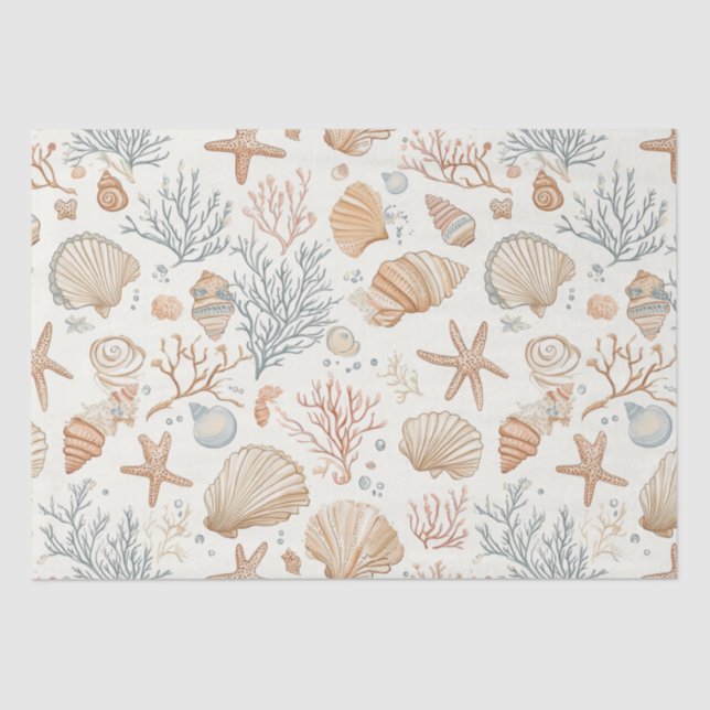 Rustic Coastal - Seashells, Starfish, Reef (32) Tissue Paper (Front)