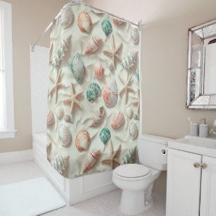 Rustic Coastal - Seashells, Starfish, Reef (33) Shower Curtain