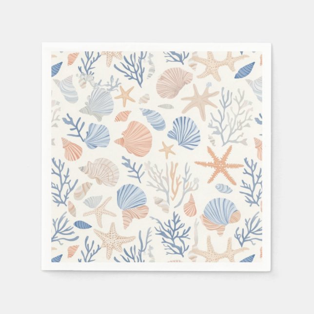 Rustic Coastal - Seashells, Starfish, Reef (34) Napkin (Front)