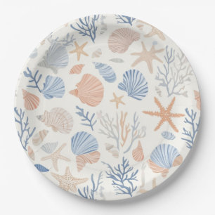 Rustic Coastal - Seashells, Starfish, Reef (34) Paper Plate