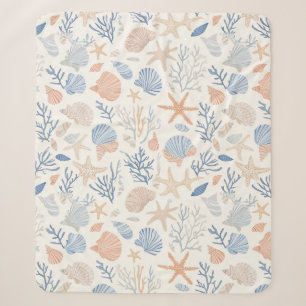 Rustic Coastal - Seashells, Starfish, Reef (34) Sherpa Blanket