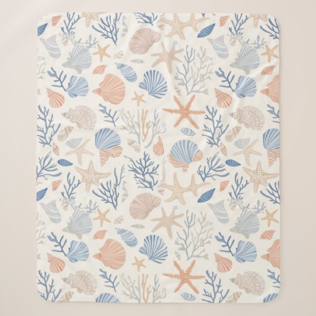 Rustic Coastal - Seashells, Starfish, Reef (34) Sherpa Blanket (Front)