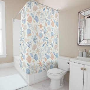Rustic Coastal - Seashells, Starfish, Reef (34) Shower Curtain