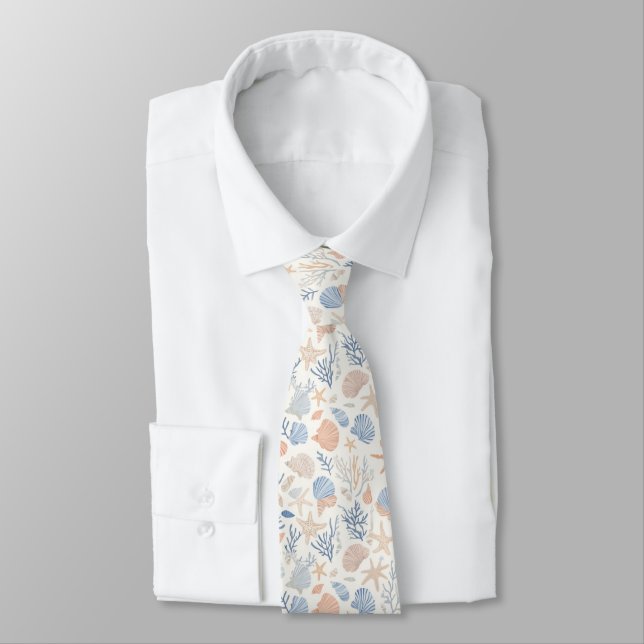 Rustic Coastal - Seashells, Starfish, Reef (34) Tie (Tied)