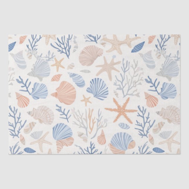 Rustic Coastal - Seashells, Starfish, Reef (34) Tissue Paper (Front)