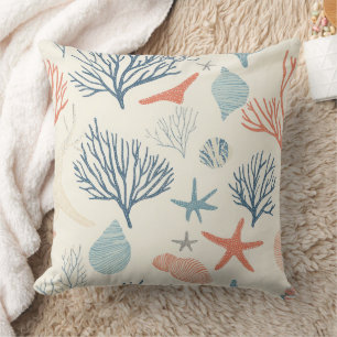 Rustic Coastal - Seashells, Starfish, Reef (35) Cushion