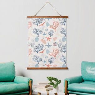 Rustic Coastal - Seashells, Starfish, Reef (35) Hanging Tapestry