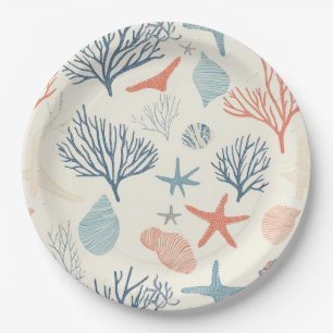 Rustic Coastal - Seashells, Starfish, Reef (35) Paper Plate