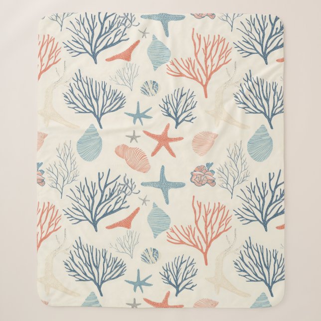 Rustic Coastal - Seashells, Starfish, Reef (35) Sherpa Blanket (Front)