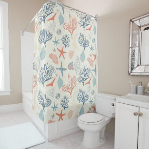 Rustic Coastal - Seashells, Starfish, Reef (35) Shower Curtain