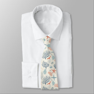 Rustic Coastal - Seashells, Starfish, Reef (35) Tie