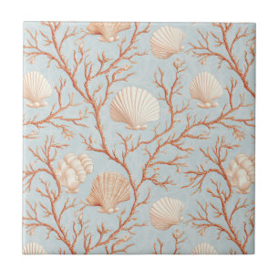 Rustic Coastal - Seashells, Starfish, Reef (36) Ceramic Tile