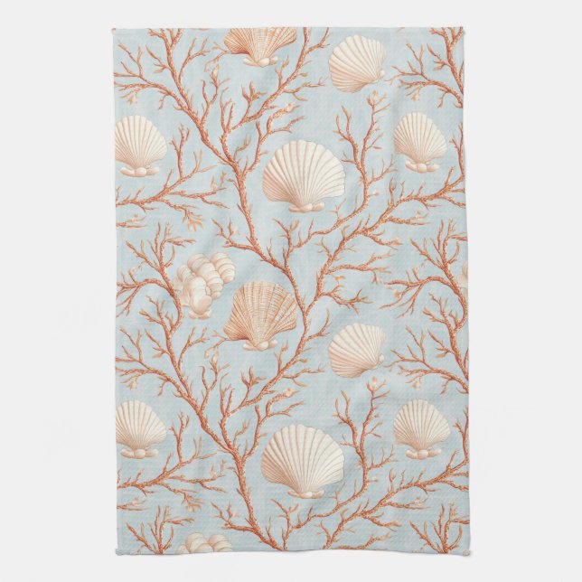 Rustic Coastal - Seashells, Starfish, Reef (36) Tea Towel (Vertical)