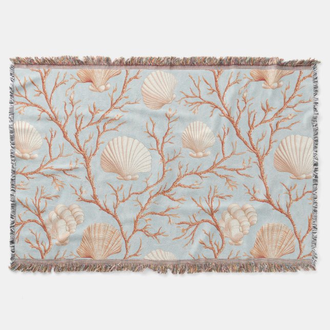 Rustic Coastal - Seashells, Starfish, Reef (36) Throw Blanket (Front)