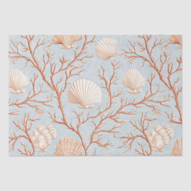 Rustic Coastal - Seashells, Starfish, Reef (36) Tissue Paper (Front)