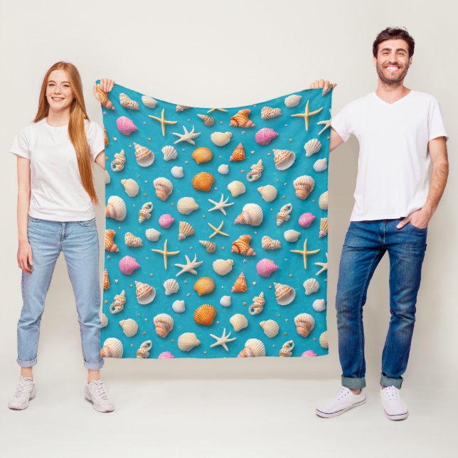 Rustic Coastal - Seashells, Starfish, Reef (3) Fleece Blanket (In Situ)