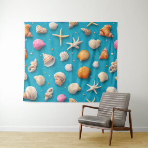 Rustic Coastal - Seashells, Starfish, Reef (3) Tapestry