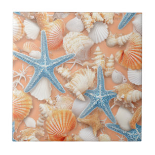 Rustic Coastal - Seashells, Starfish, Reef (4) Ceramic Tile