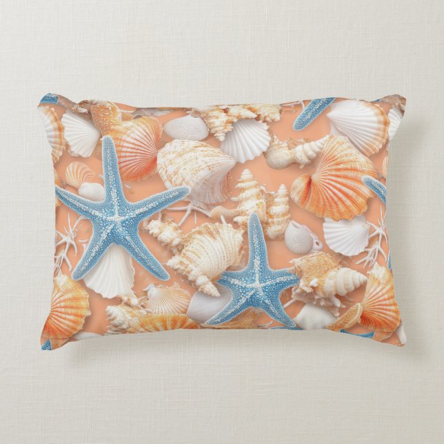 Rustic Coastal - Seashells, Starfish, Reef (4) Decorative Cushion (Front)