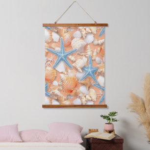 Rustic Coastal - Seashells, Starfish, Reef (4) Hanging Tapestry