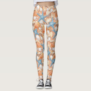 Rustic Coastal - Seashells, Starfish, Reef (4) Leggings