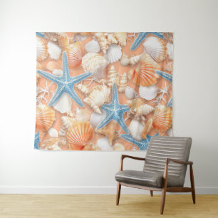 Rustic Coastal - Seashells, Starfish, Reef (4) Tapestry