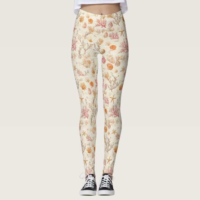 Rustic Coastal - Seashells, Starfish, Reef (5) Leggings (Front)