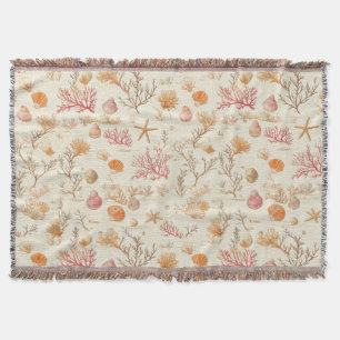 Rustic Coastal - Seashells, Starfish, Reef (5) Throw Blanket