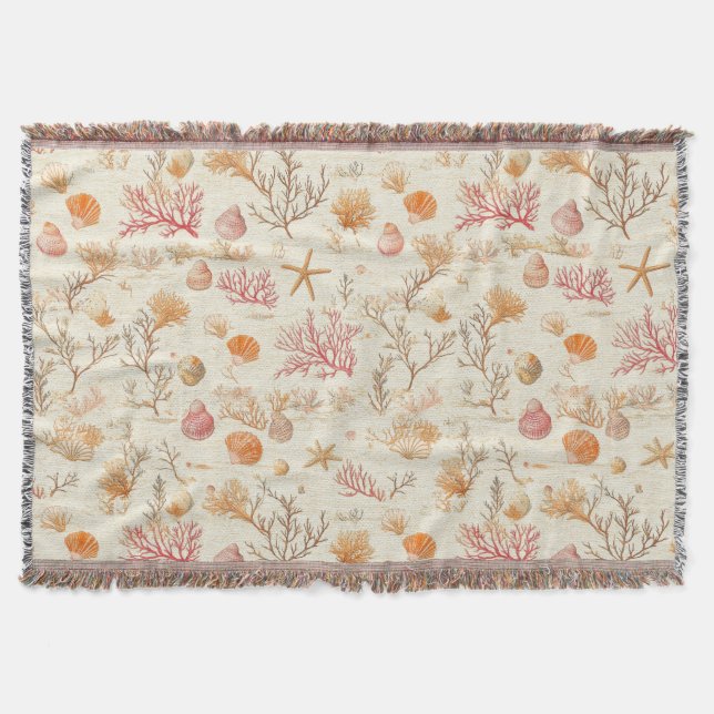 Rustic Coastal - Seashells, Starfish, Reef (5) Throw Blanket (Front)