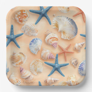 Rustic Coastal - Seashells, Starfish, Reef (6) Paper Plate
