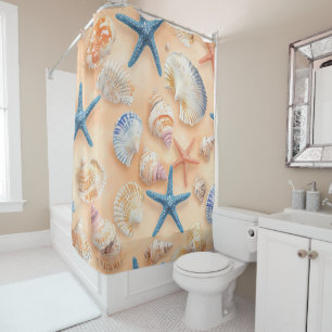 Rustic Coastal - Seashells, Starfish, Reef (6) Shower Curtain